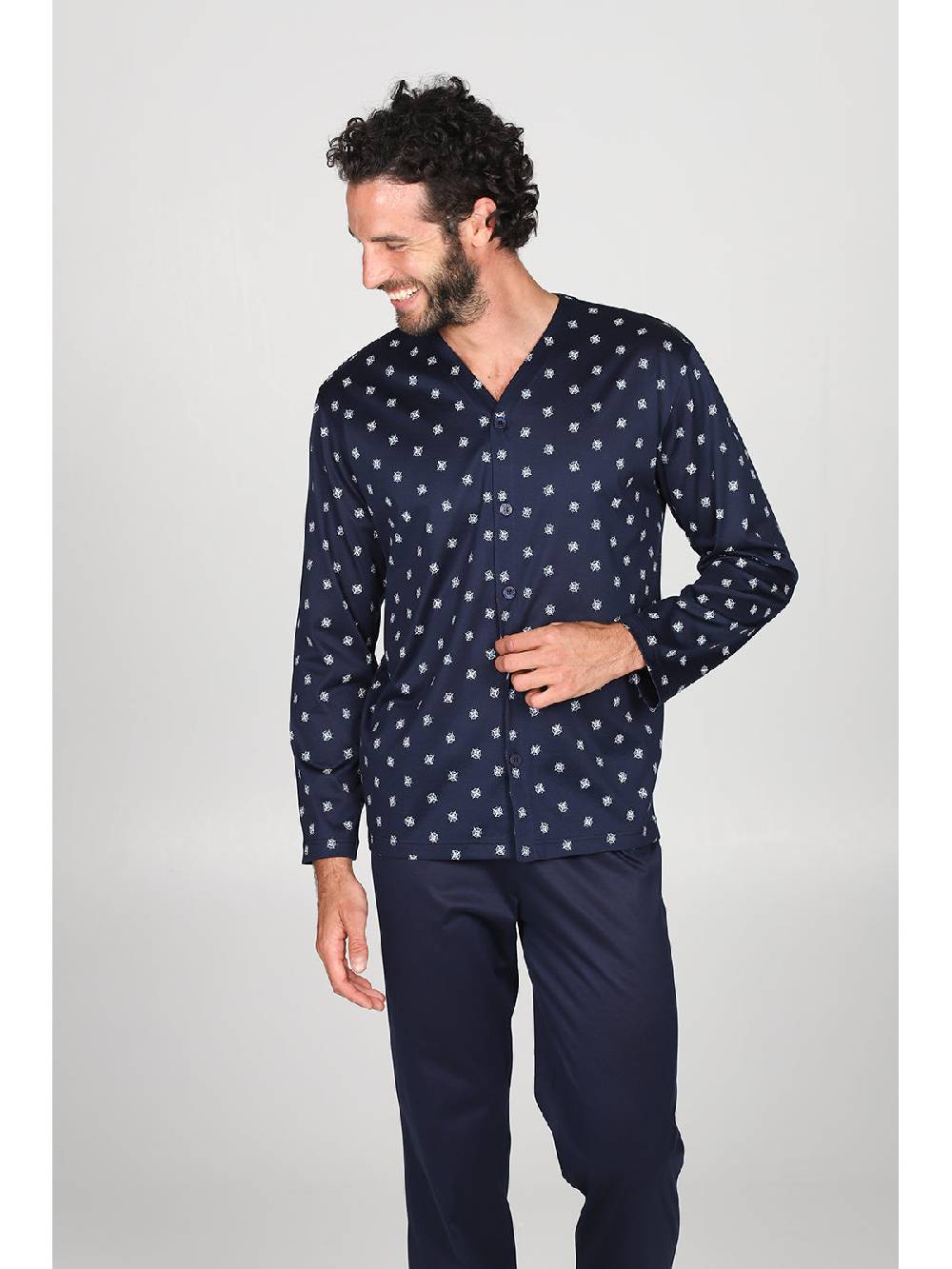 Julipet Pigiama a cardigan in pregiato cotone mercerizzato in fantasia "bussola" Promozione