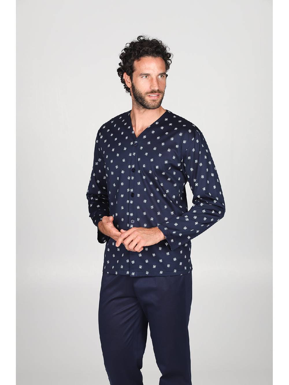 Julipet Pigiama a cardigan in pregiato cotone mercerizzato in fantasia "bussola" Promozione