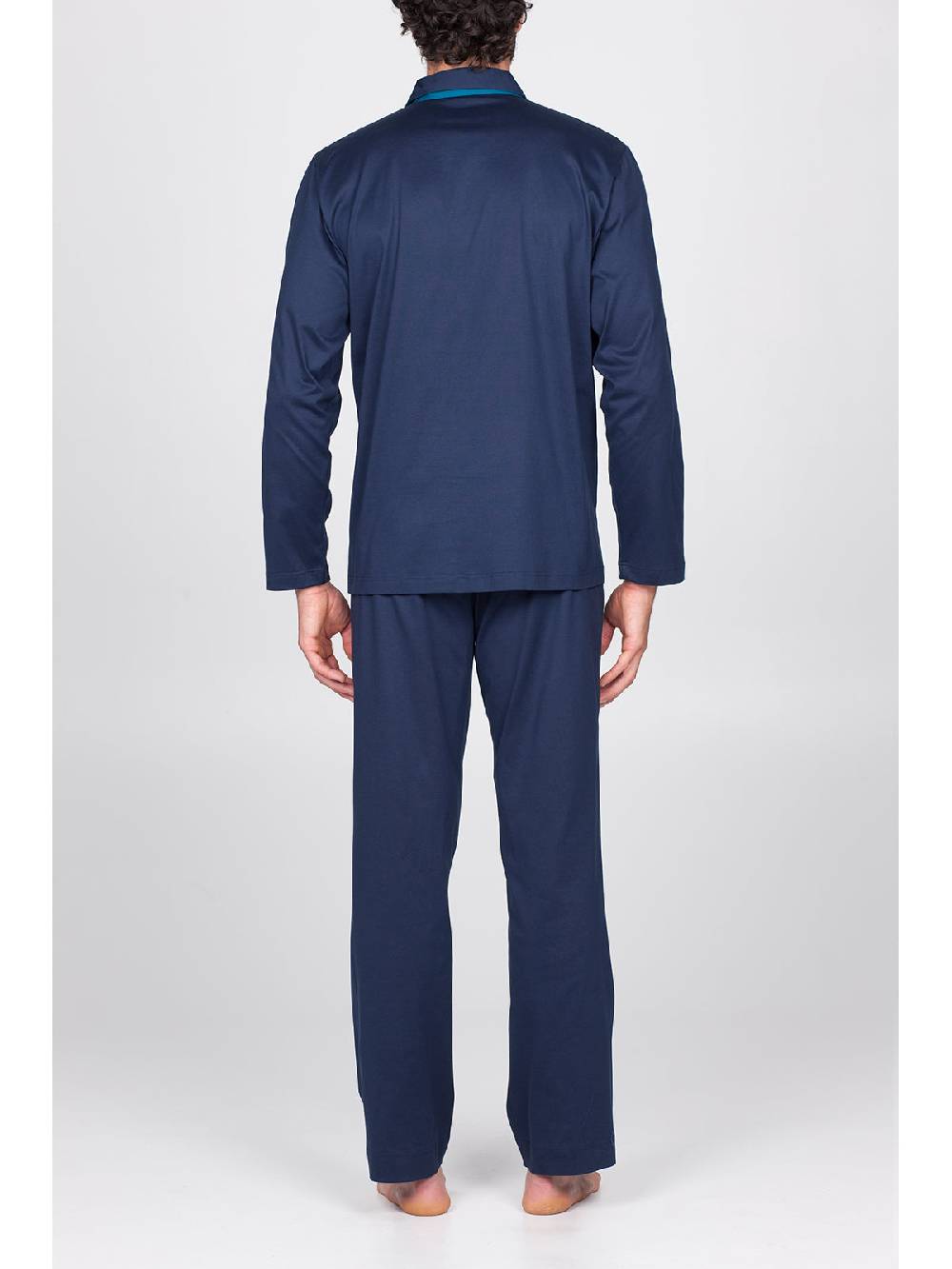 Julipet Pigiama aperto in setoso puro cotone mercerizzato blu, con colletto camicia Nuova