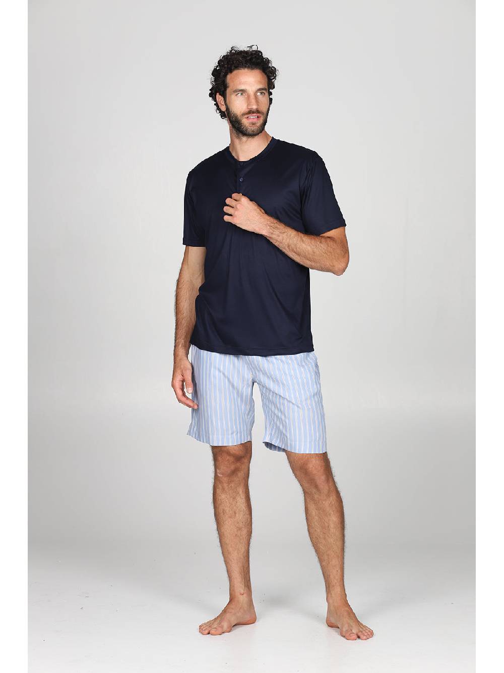 Julipet Pigiama corto serafino in ricercato lyocell, con pantaloncini a righe Moda