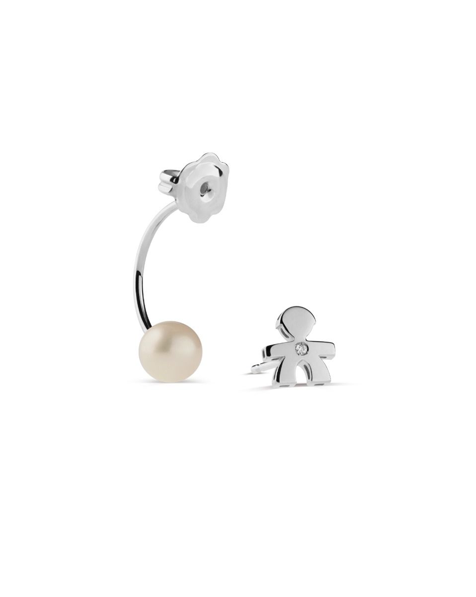 Le Bebé Mono Orecchino Le Perle con sagoma bimbo in oro bianco e diamante Nuovo