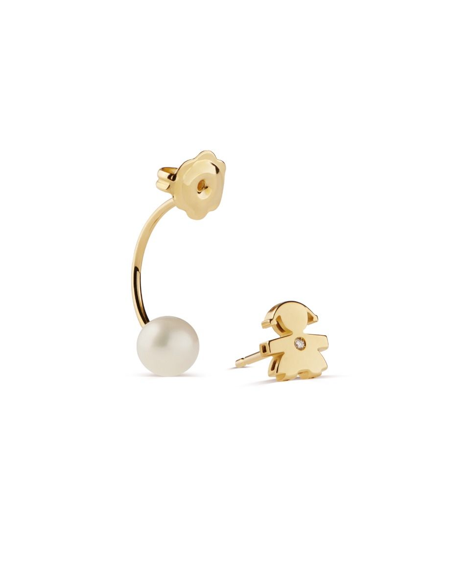Le Bebé Mono Orecchino Le Perle con sagoma bimba in oro giallo e diamante Promozione