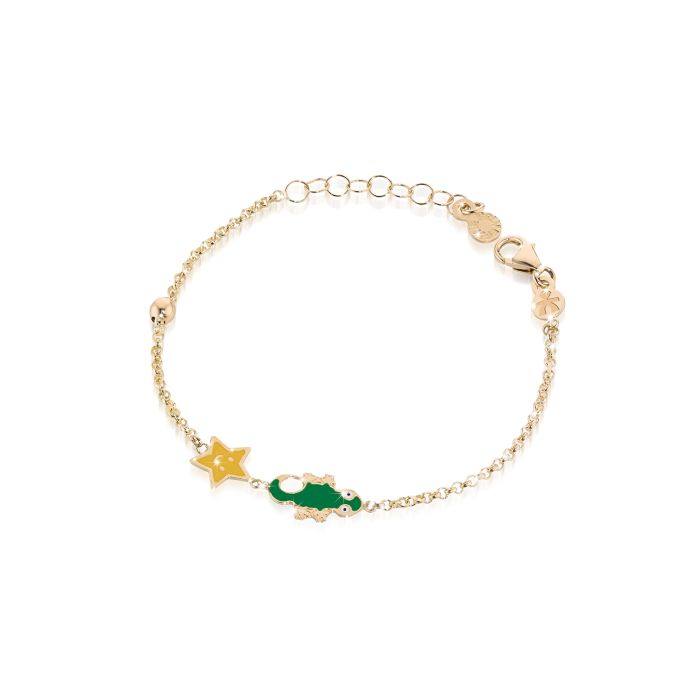 Le Bebé Bracciale Fortuna con geco e stellina in oro giallo