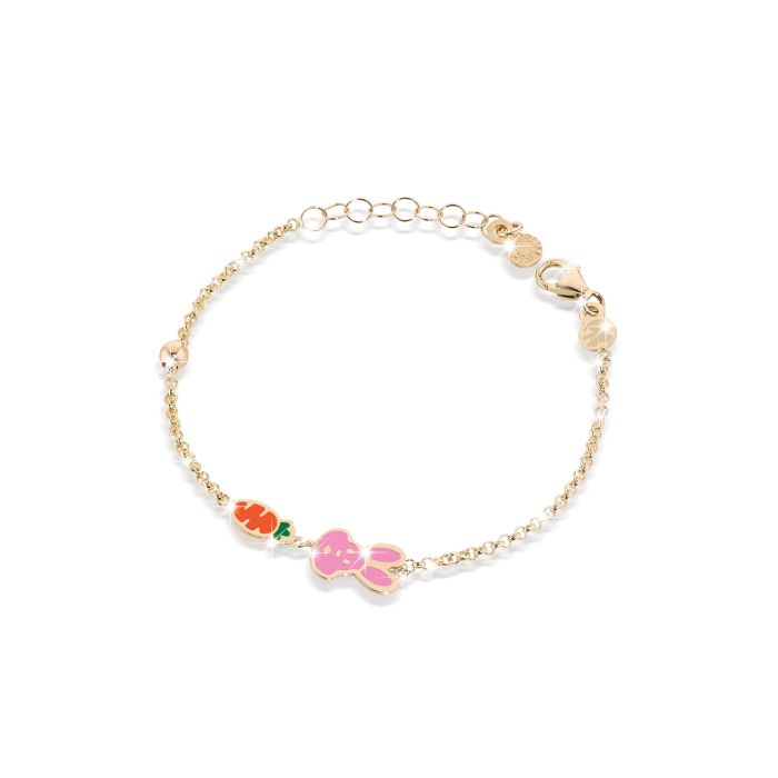 Le Bebé Bracciale Fortuna con coniglietto e carota in oro giallo