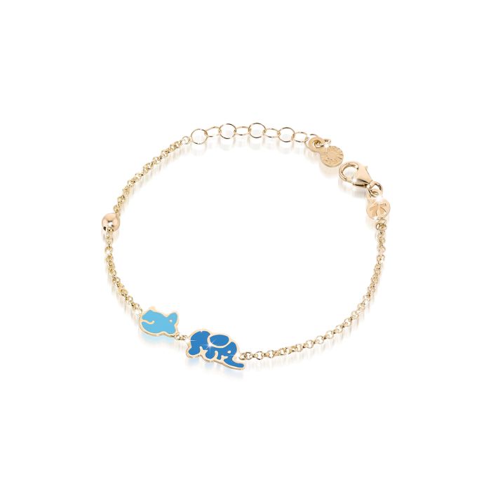 Le Bebé Bracciale Fortuna con topolino e elefante in oro giallo