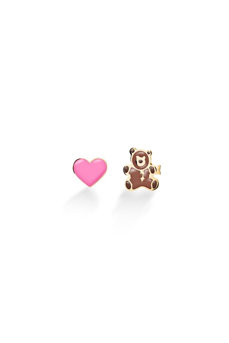 Le Bebé Orecchini Toys con cuore e orsetto in oro giallo In Linea
