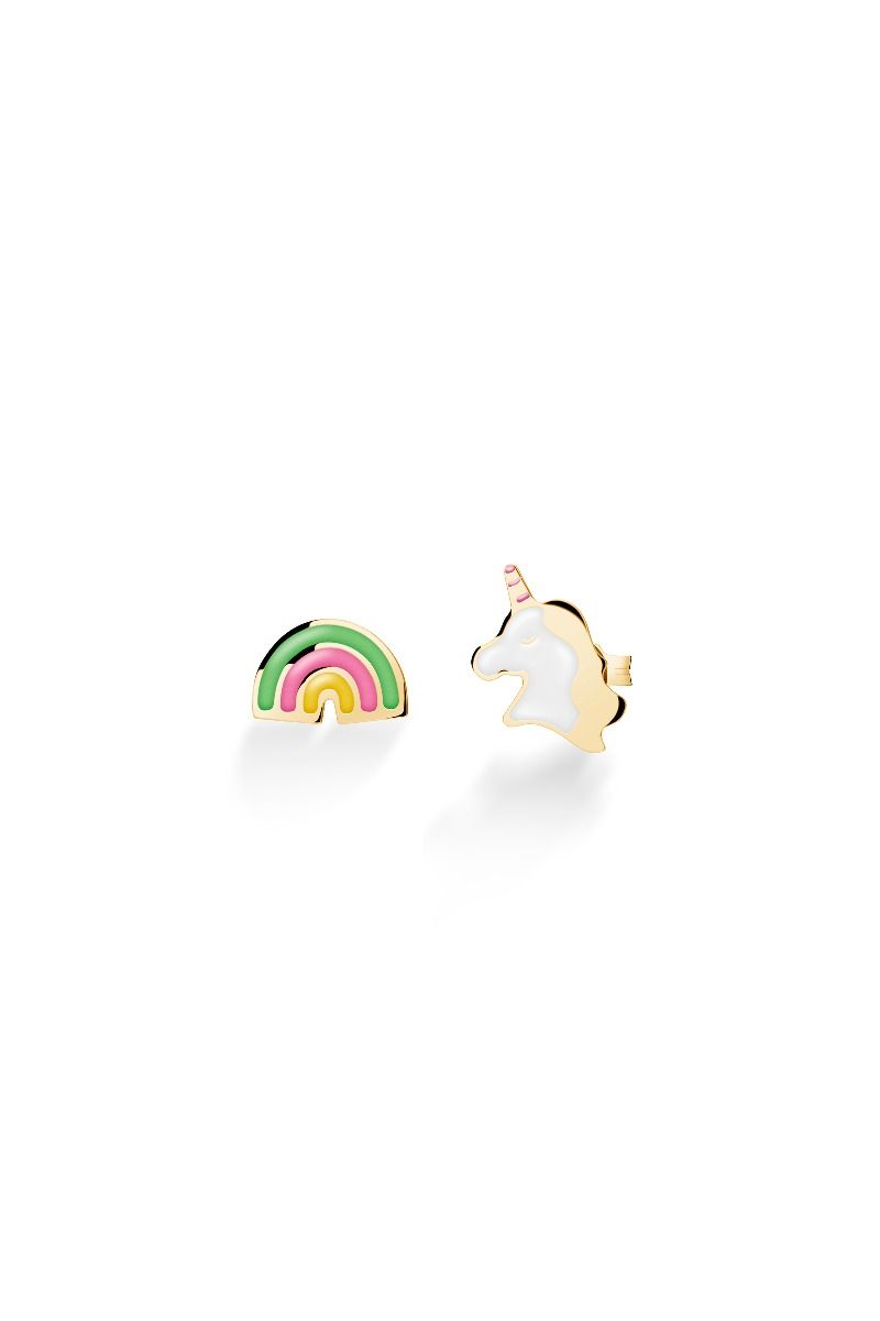 Le Bebé Orecchini Toys con unicorno e arcobaleno in oro giallo Qualità