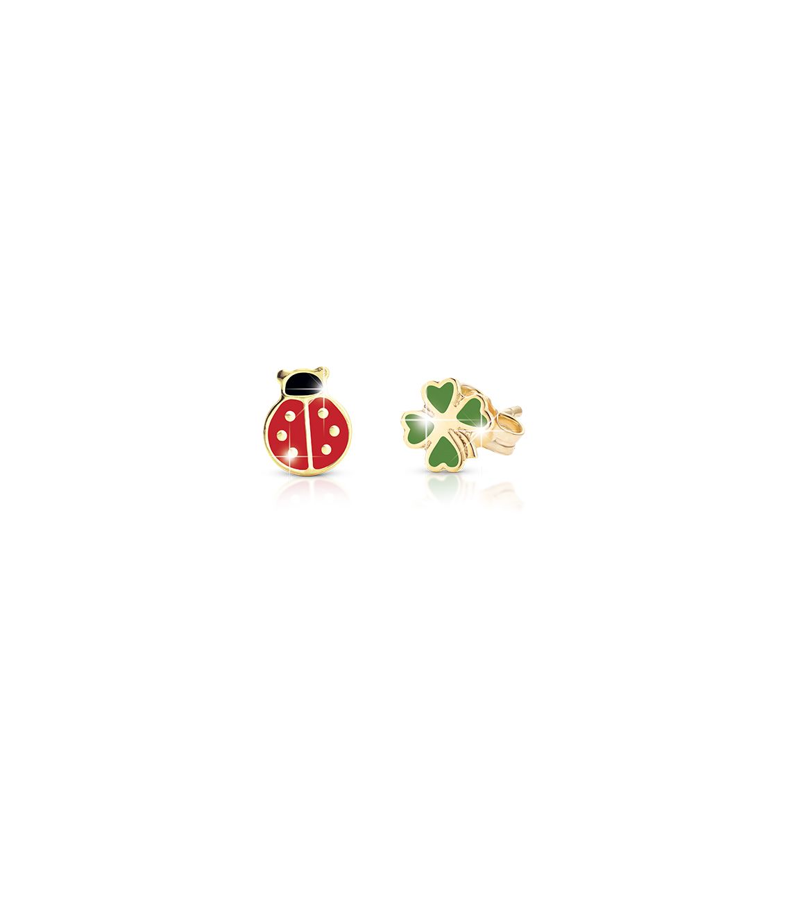 Le Bebé Orecchini Fortuna con coccinella o e quadrifoglio in oro giallo Acquista Ora