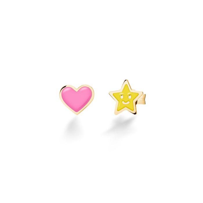 Le Bebé Orecchini Fortuna con cuore e stella in oro giallo