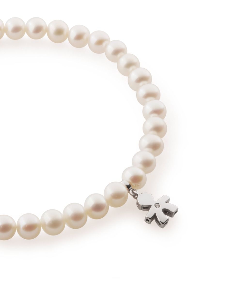 Le Bebé Bracciale Le Perle con sagoma bimbo in oro bianco e diamante Economico