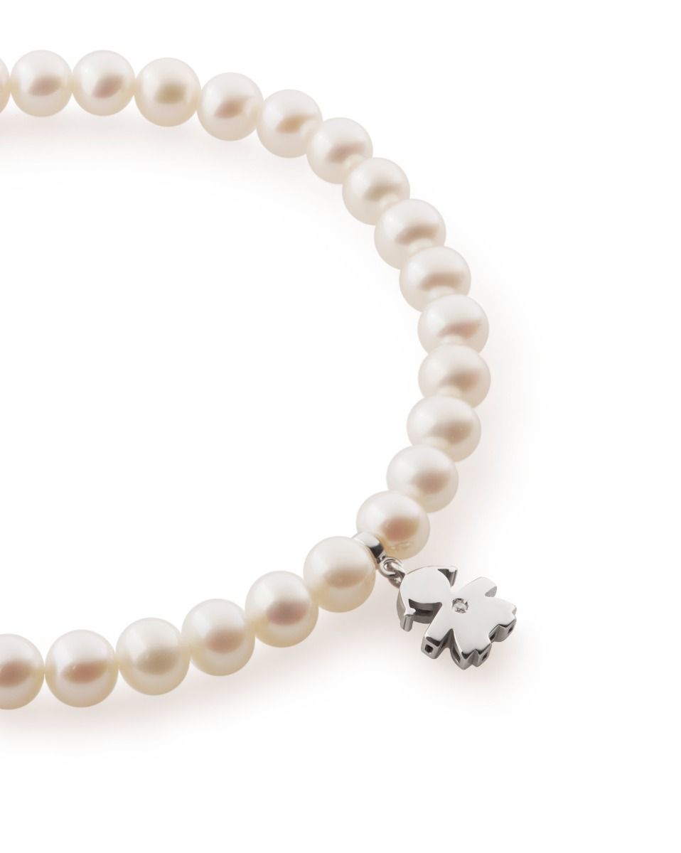Le Bebé Bracciale Le Perle con sagoma bimba in oro bianco e diamante Outlet