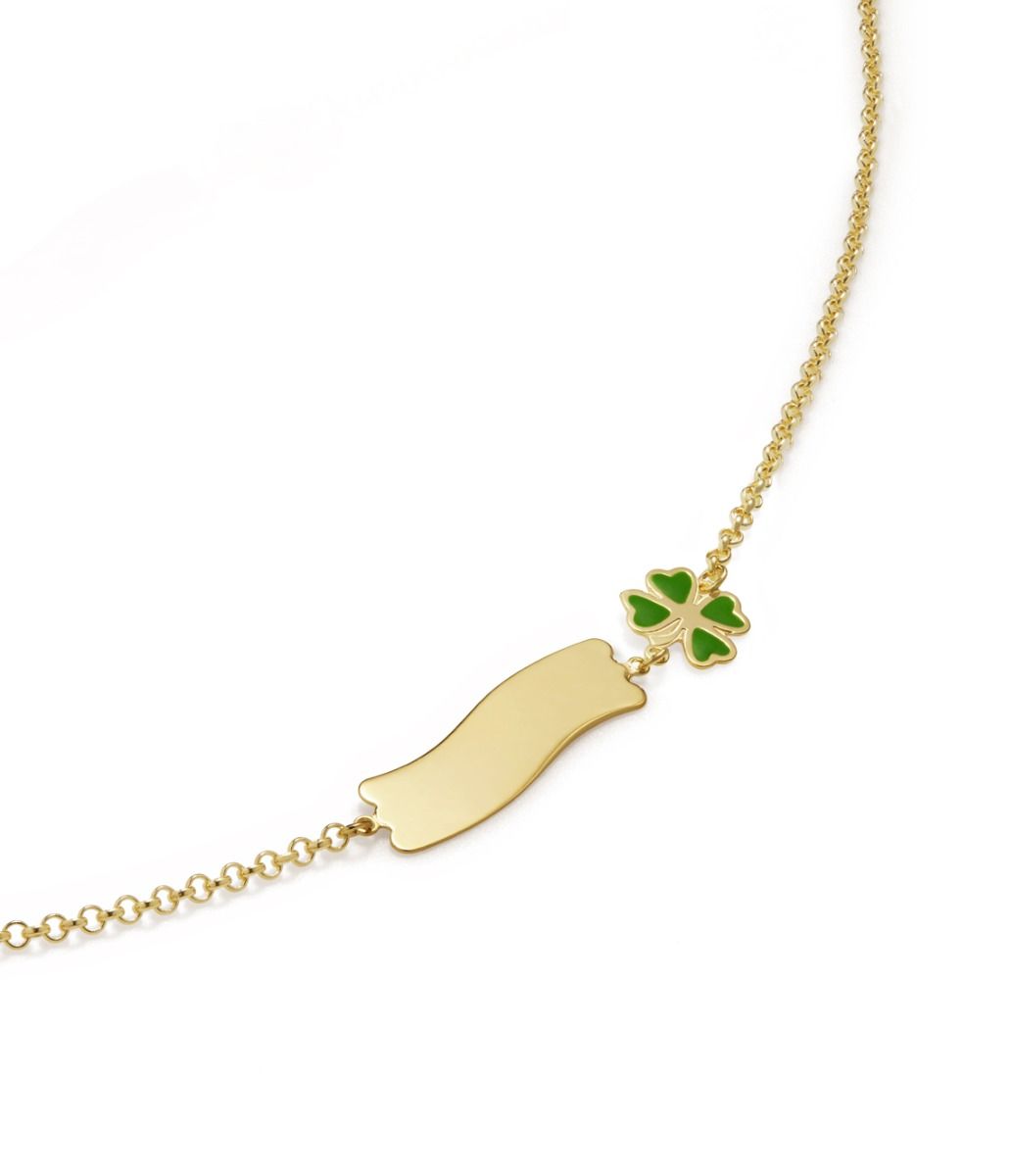 Le Bebé Bracciale Fortuna con quadrifoglio e targhetta in oro giallo Hotsell
