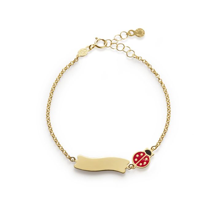 Le Bebé Bracciale Fortuna con coccinella e targhetta in oro giallo