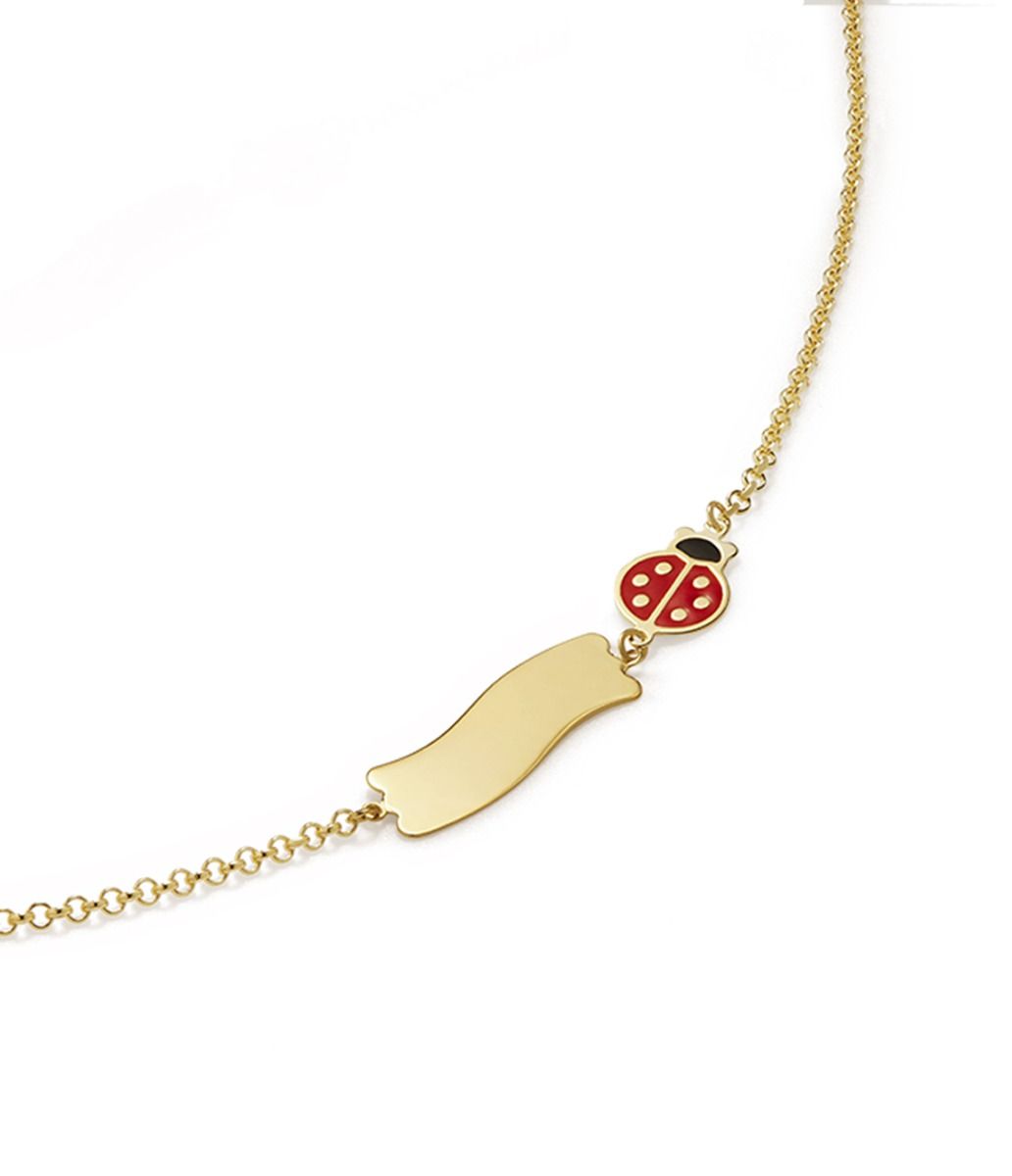 Le Bebé Bracciale Fortuna con coccinella e targhetta in oro giallo I Più Venduti