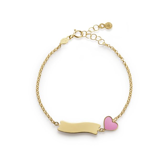 Le Bebé Bracciale Fortuna con cuore e targhetta in oro giallo