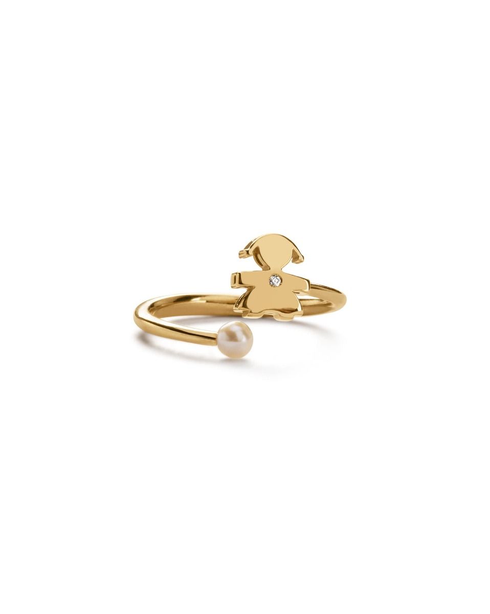 Le Bebé Anello Le Perle con sagoma bimba, perla in oro giallo e diamante Vendita
