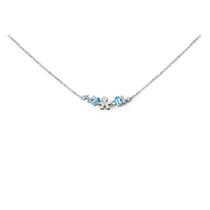 Le Bebé Collana Les Bonbons con sagoma bimbo, in oro bianco con topazi, acquamarine e diamante
