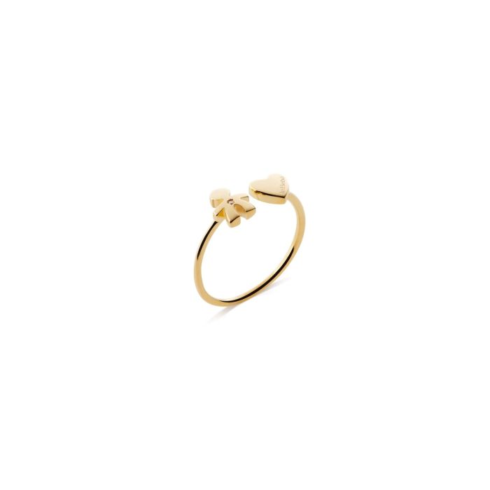 Le Bebé Anello Les Petits con sagoma bimbo e cuore, in oro giallo e diamante