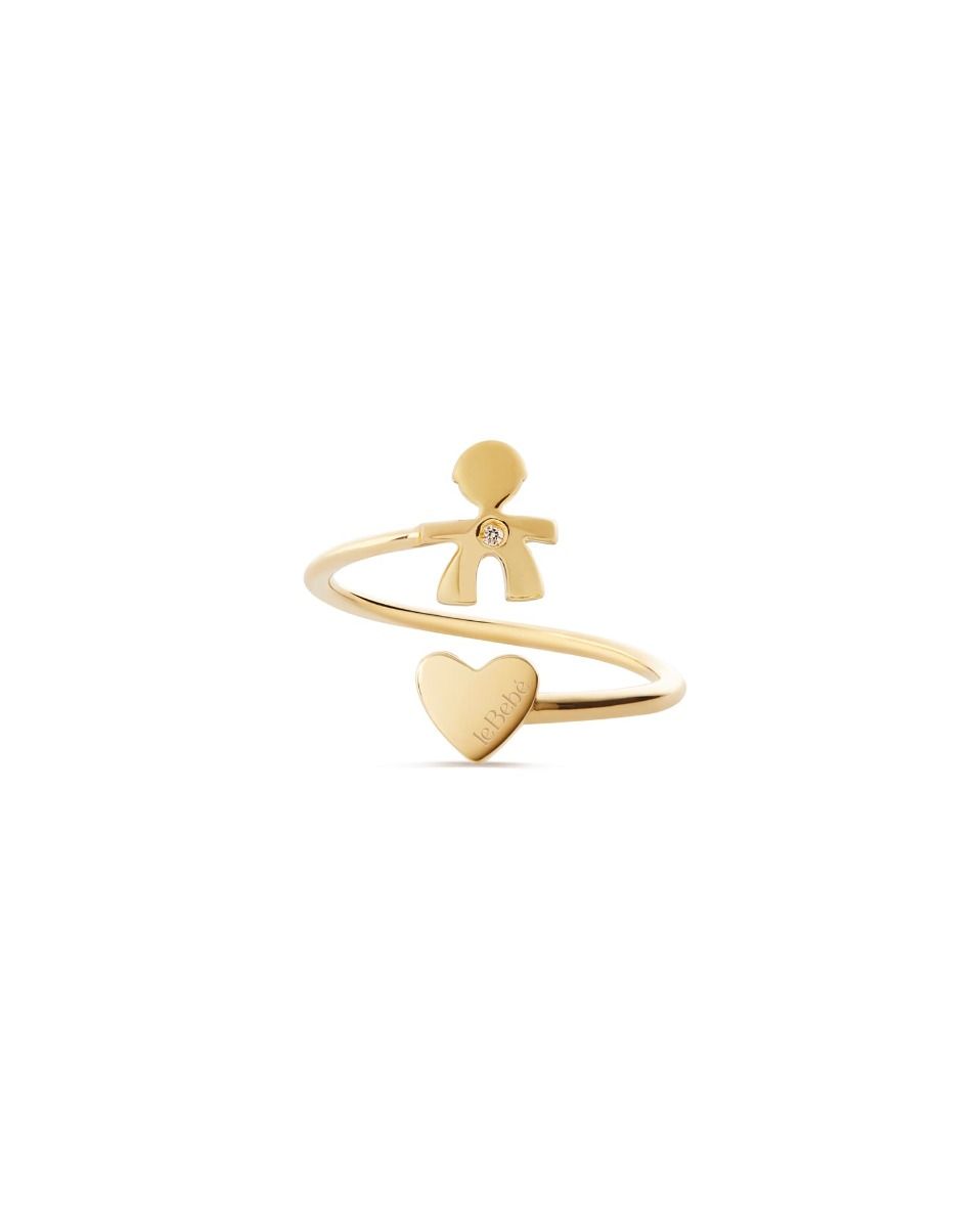 Le Bebé Anello Contrarié Les Petits con sagoma bimbo e cuore, in oro giallo e diamante Vendite Flash