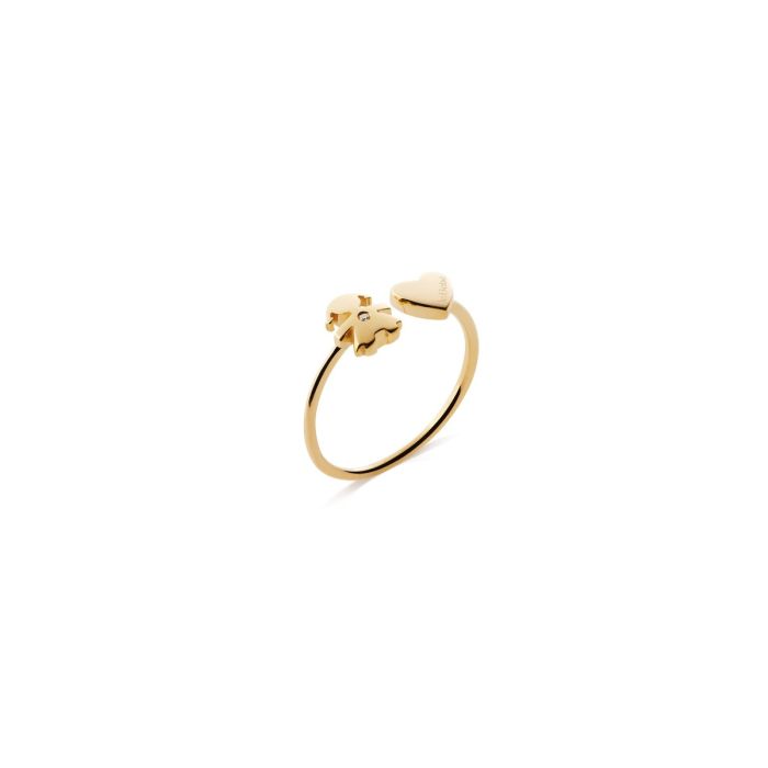 Le Bebé Anello Les Petits con sagoma bimba e cuore, in oro giallo e diamante