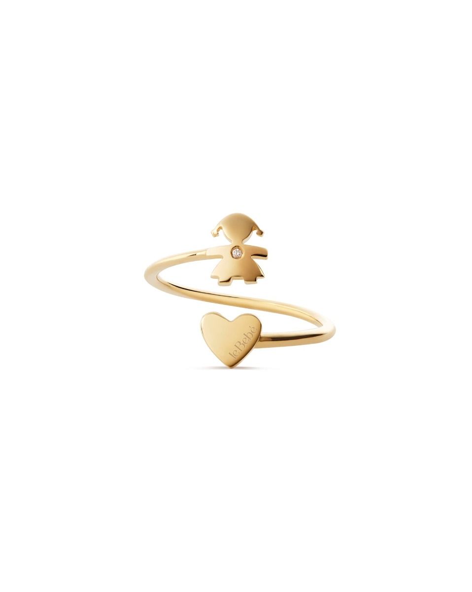 Le Bebé Anello Contrarié Les Petits con sagoma bimba e cuore, in oro giallo e diamante Consegna Veloce