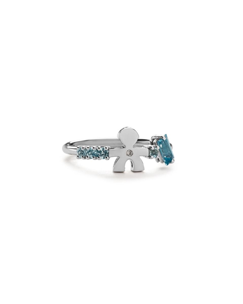 Le Bebé Anello Les Bonbons con sagoma bimbo, in oro bianco con topazio, acquamarine e diamante Fino Al -60%