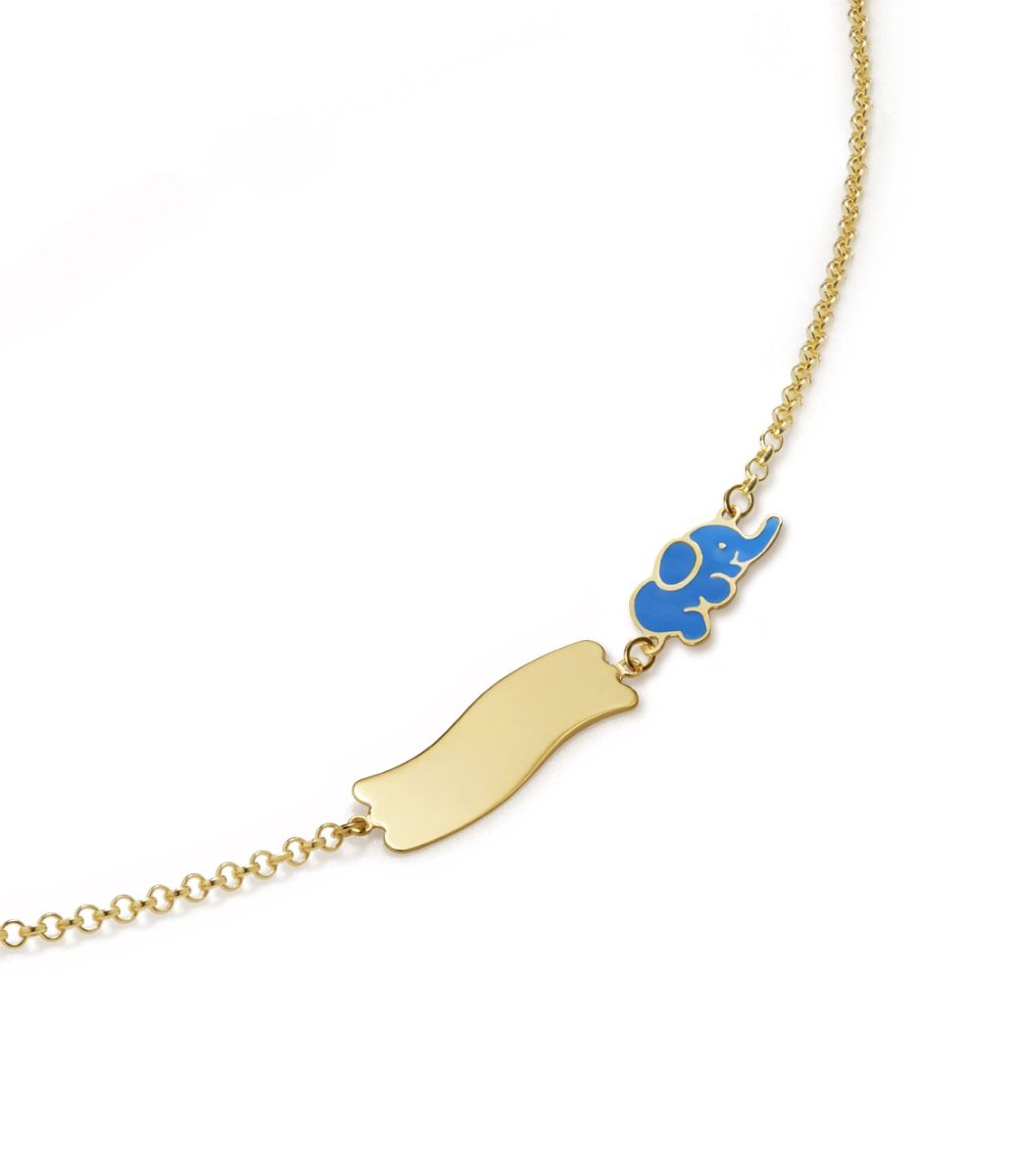 Le Bebé Bracciale Fortuna con elefantino e targhetta in oro giallo In Vendita