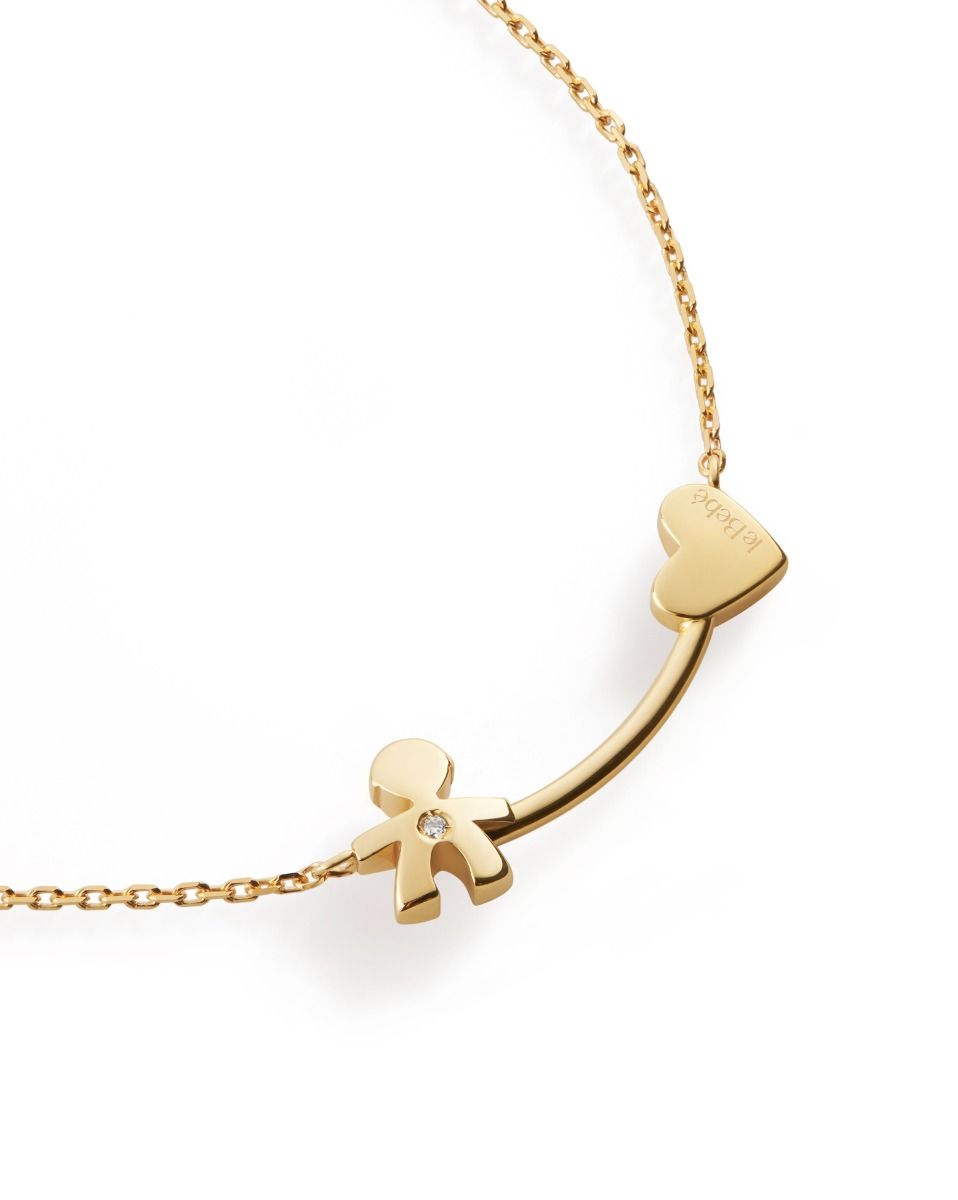 Le Bebé Collana Les Petits con sagoma bimbo e cuore, in oro giallo e diamante Offerte