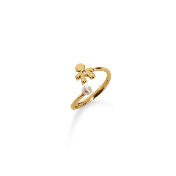 Le Bebé Anello Le Perle con sagoma bimbo, perla in oro giallo e diamante