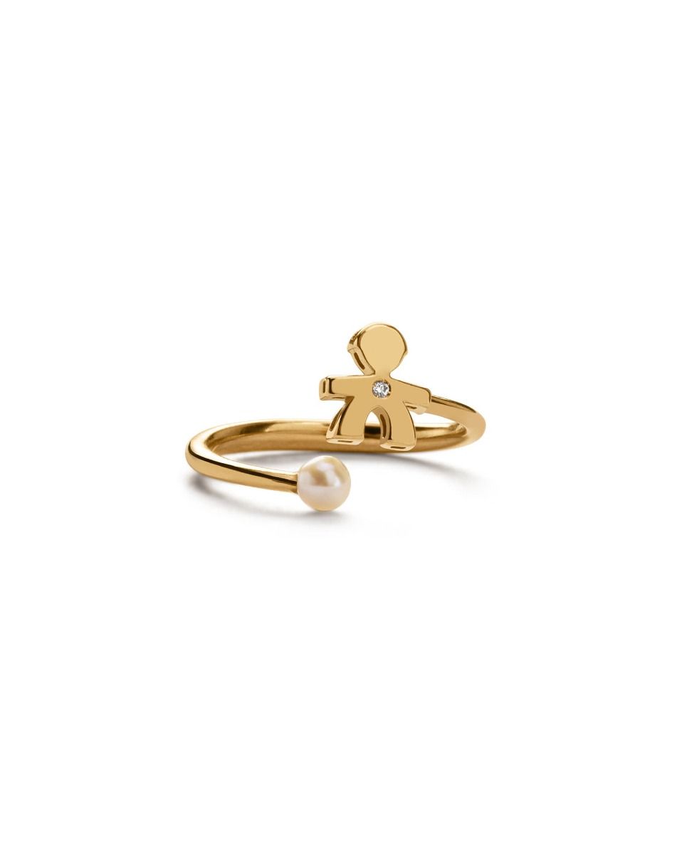 Le Bebé Anello Le Perle con sagoma bimbo, perla in oro giallo e diamante Ultimo giorno