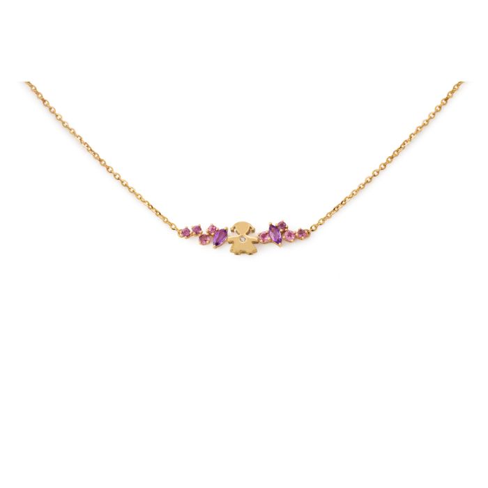Le Bebé Collana Les Bonbons con sagoma bimba, in oro giallo con ametiste, tormaline e diamante