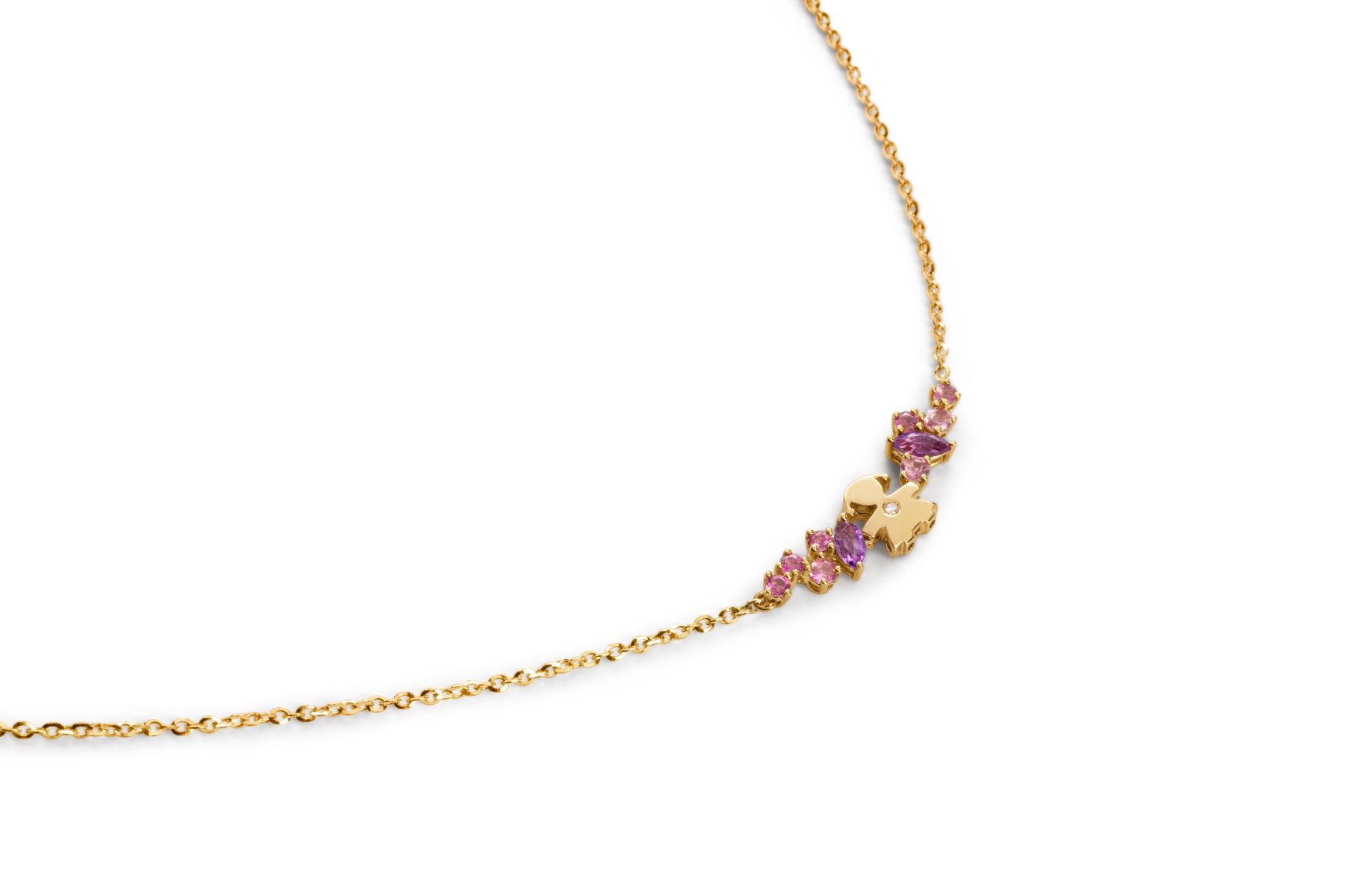 Le Bebé Collana Les Bonbons con sagoma bimba, in oro giallo con ametiste, tormaline e diamante Negozio
