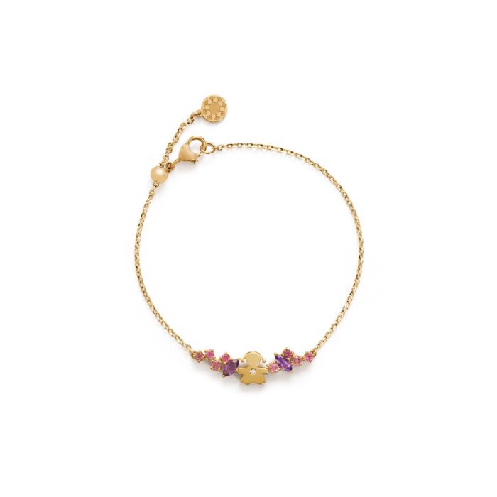Le Bebé Bracciale Les Bonbons con sagoma bimba, in oro giallo con ametiste, tormaline e diamante