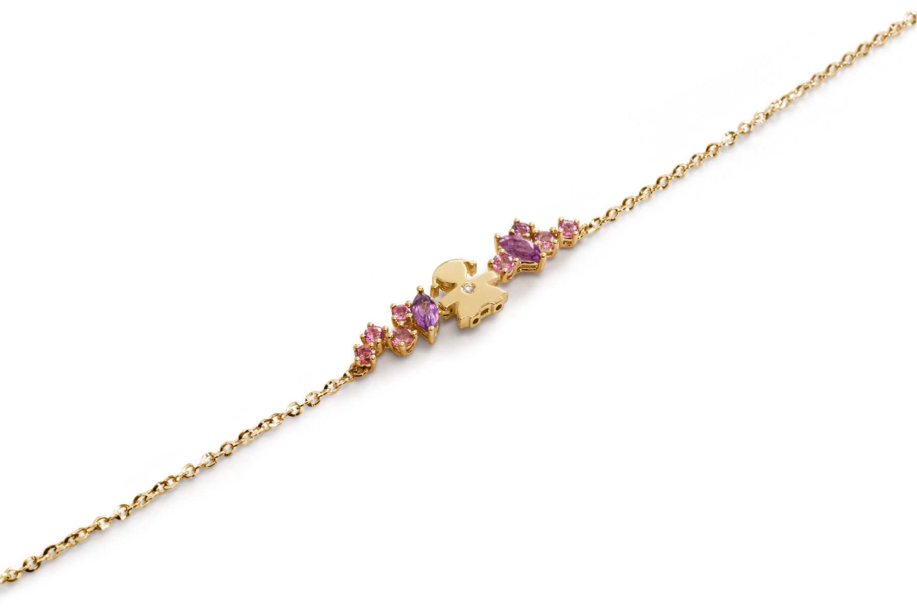 Le Bebé Bracciale Les Bonbons con sagoma bimba, in oro giallo con ametiste, tormaline e diamante Spedizione Gratuita