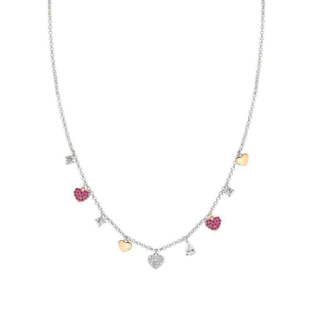 Nomination Collana Lucentissima Mix Pendenti Cuori e Cubic Zirconia In Linea