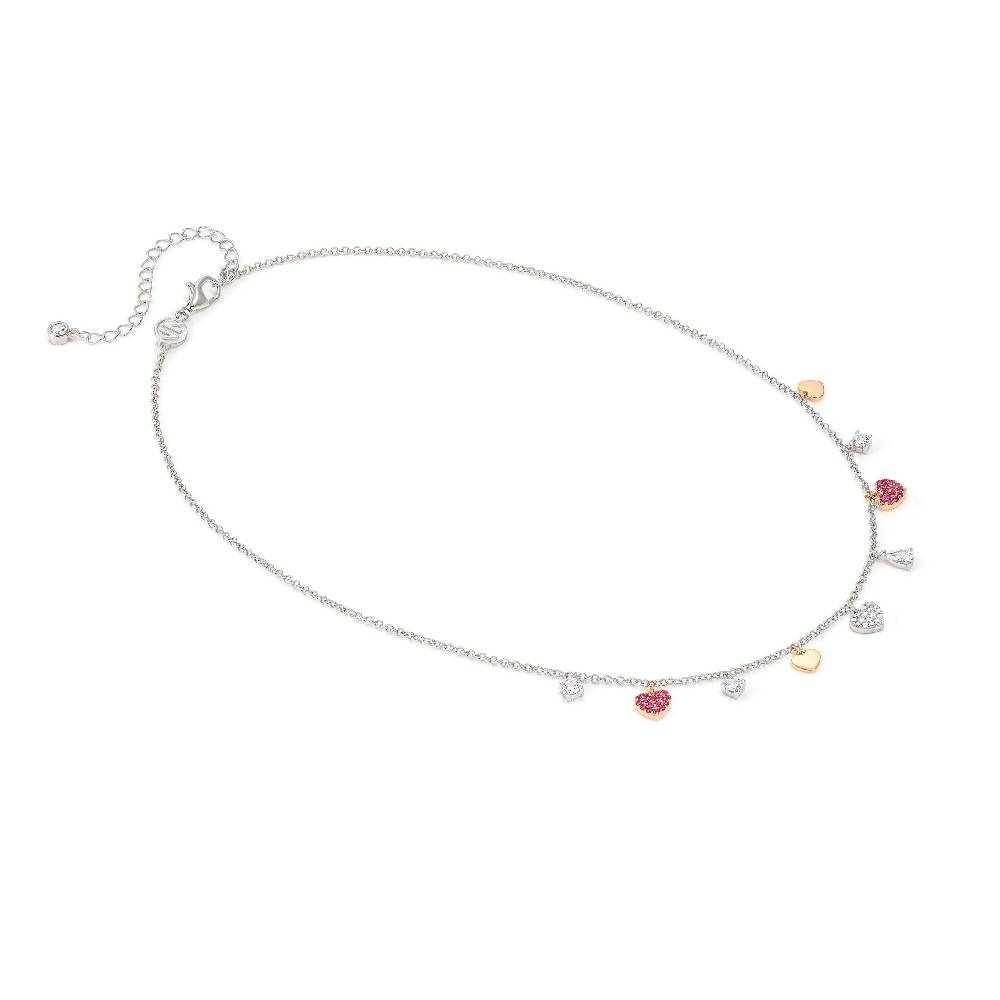 Nomination Collana Lucentissima Mix Pendenti Cuori e Cubic Zirconia In Linea