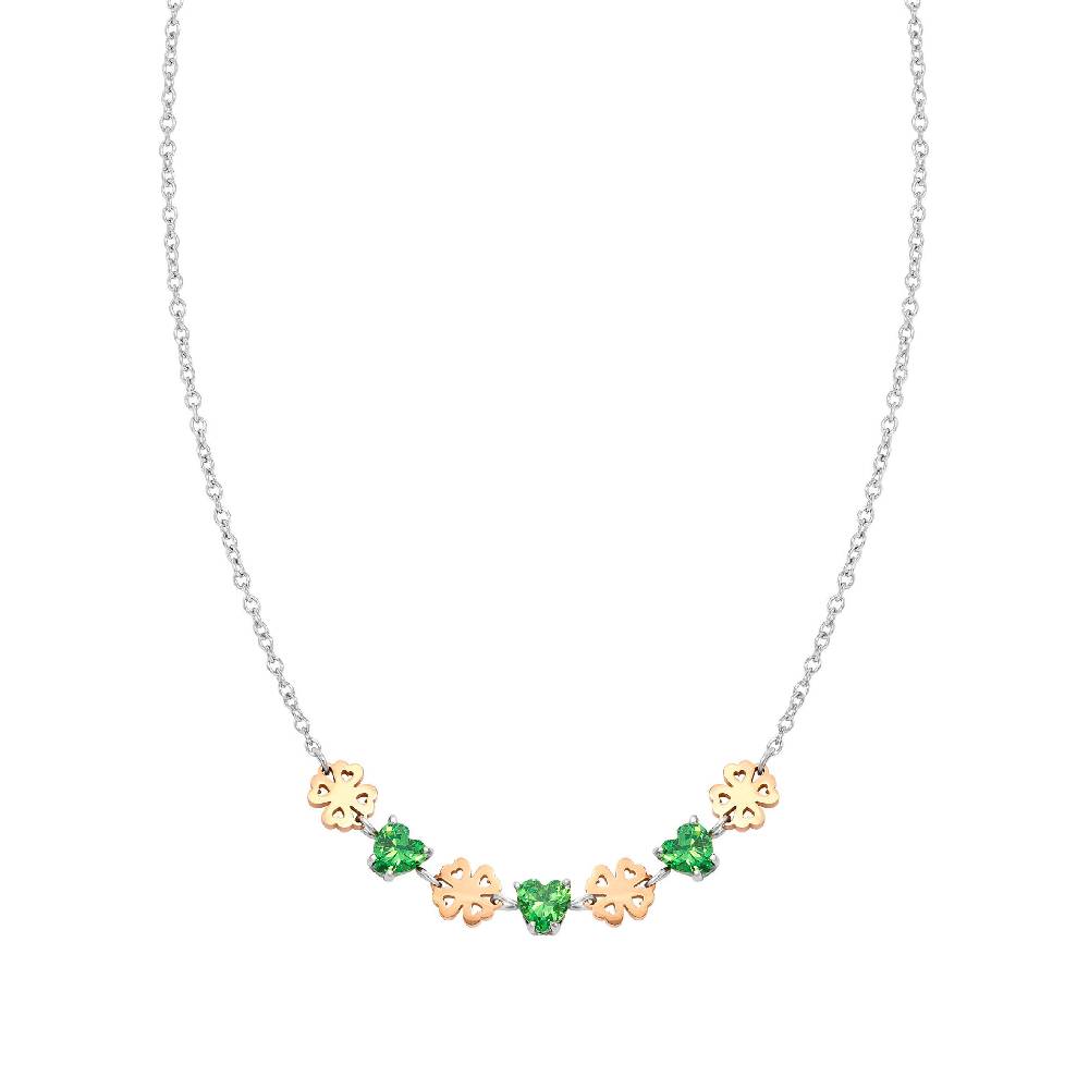 Nomination Collana Principessina pietre verdi e quadrifogli In Saldo