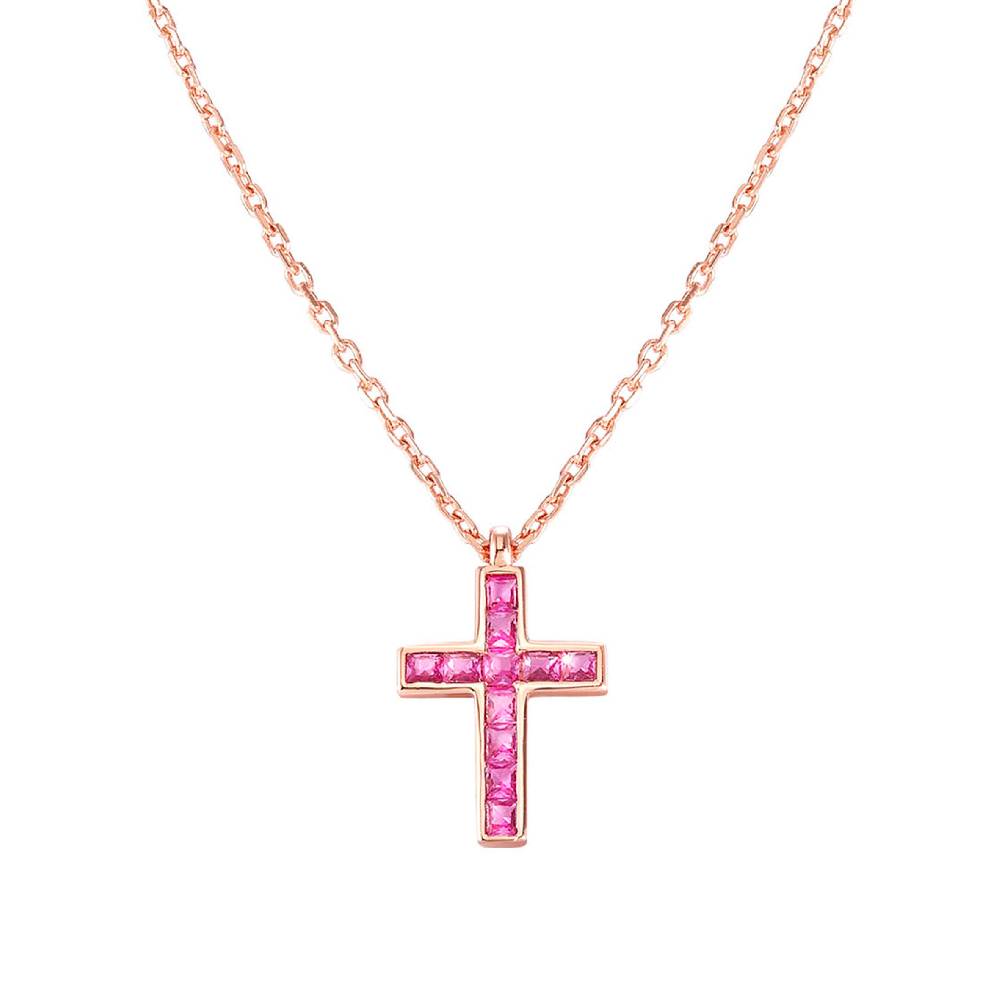 Nomination Collana Carismatica Croce e CubIc Zirconia fucsia