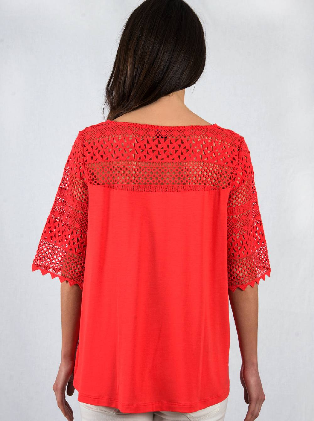 Oscalito T-shirt in micromodal con inserto in macramè geometrico 1316 Presa