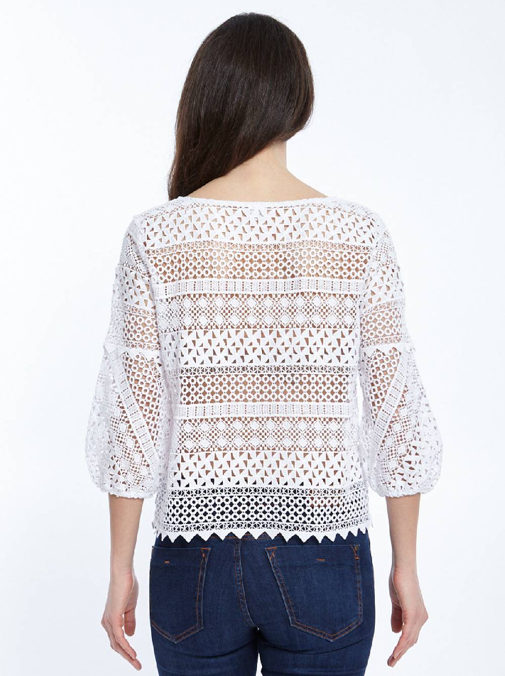 Oscalito Macramè geometrico allover con maniche a tre quarti 4532 Nuova