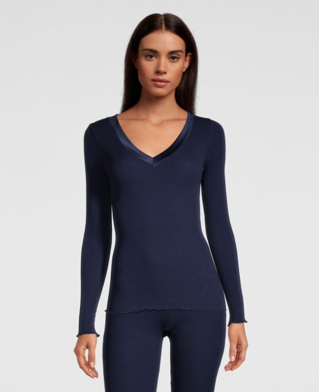 Oscalito Maglia a maniche lunghe con scollo a V in raso di lana e seta 4248 Nuovo