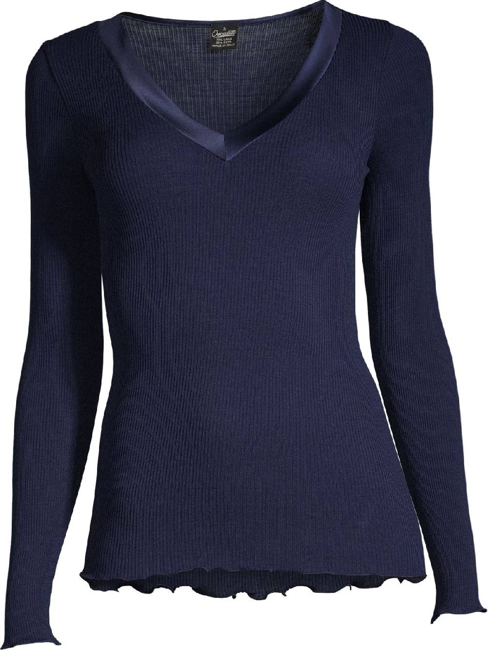 Oscalito Maglia a maniche lunghe con scollo a V in raso di lana e seta 4248 Nuovo