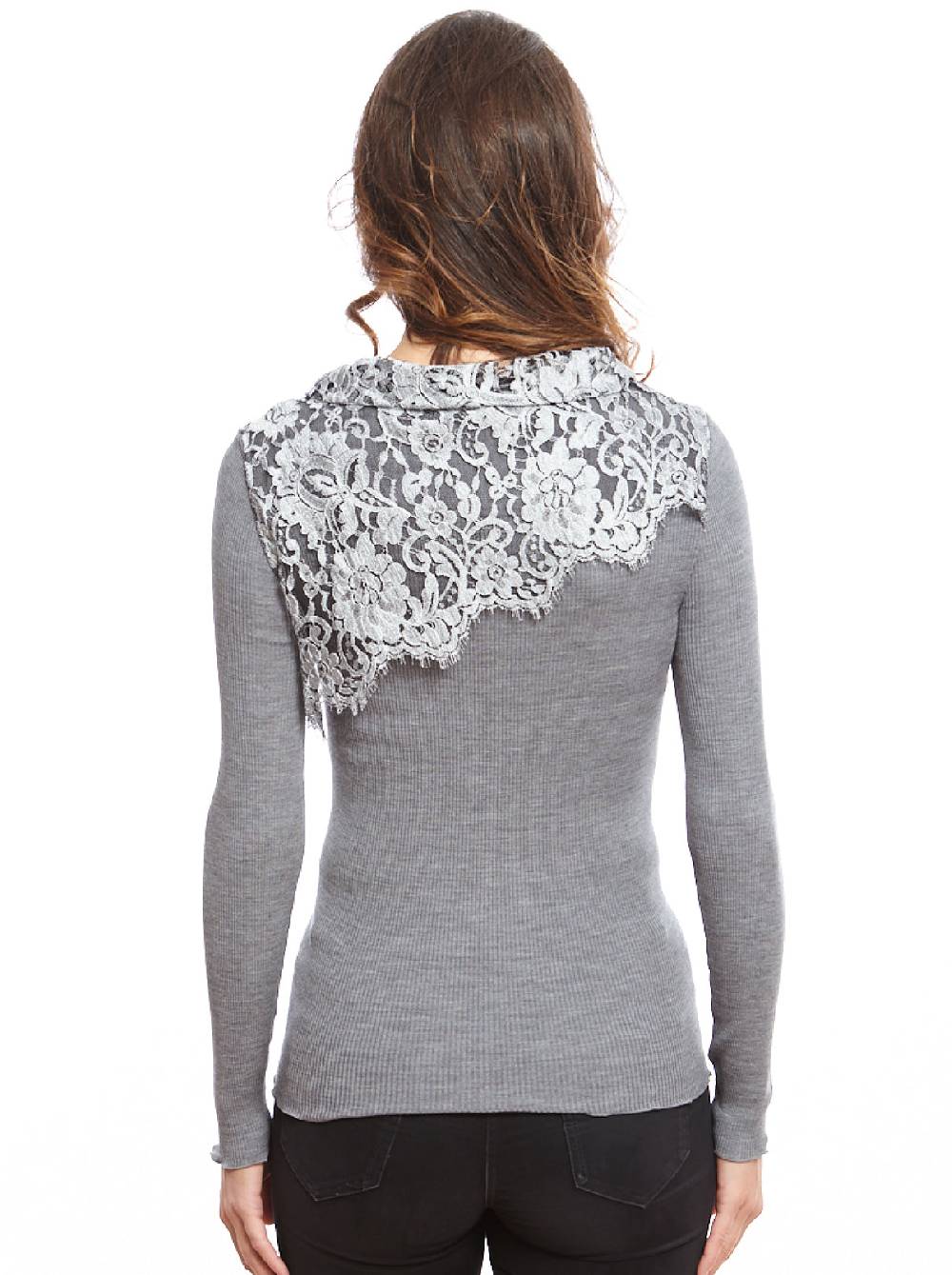 Oscalito Camicia a maniche lunghe in Lana e Seta con dettagli Chantilly Laize 8602 Prezzo Ridotto