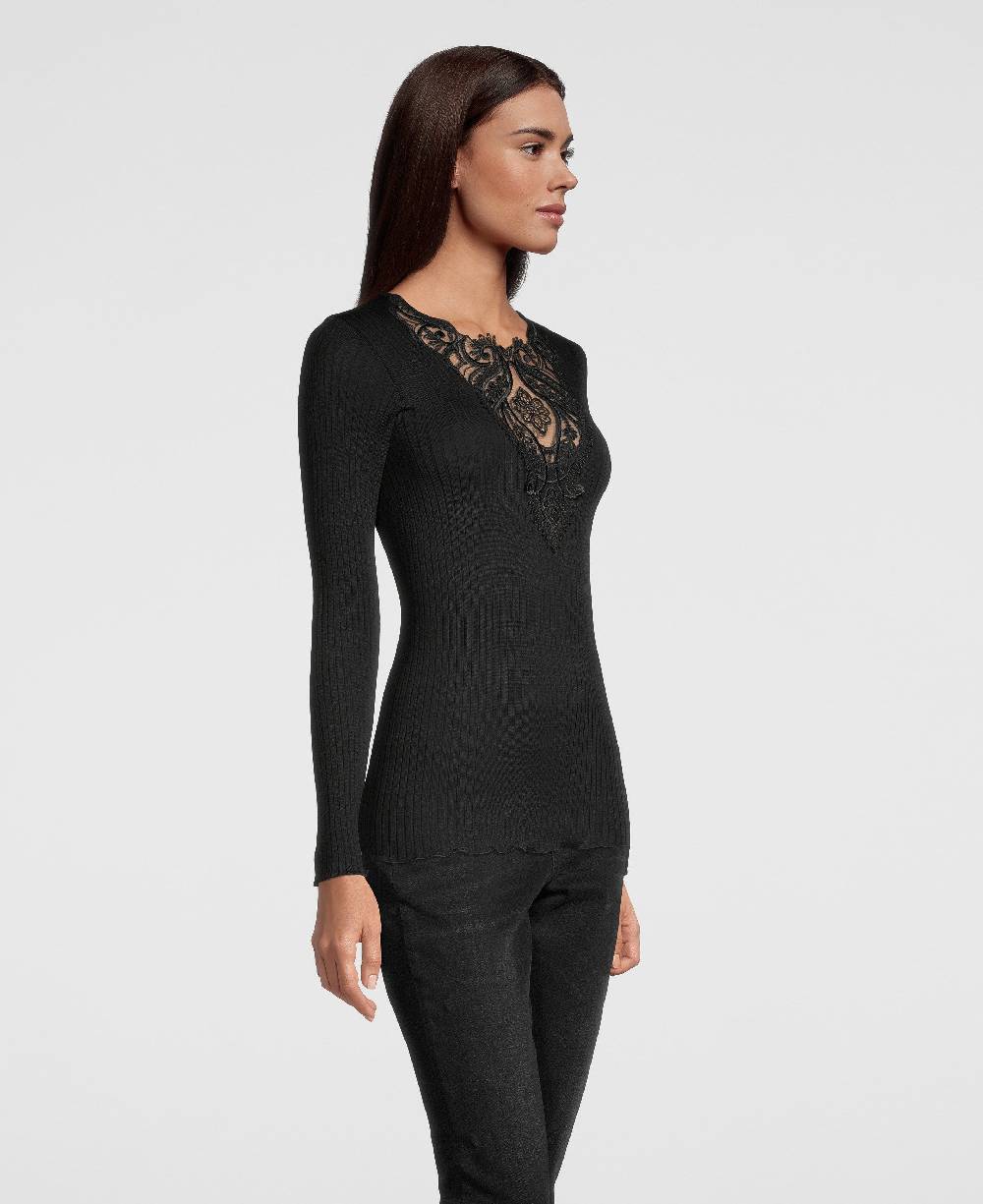 Oscalito Camicia a maniche lunghe con scollo a V ricamato 6440 Vendita Calda