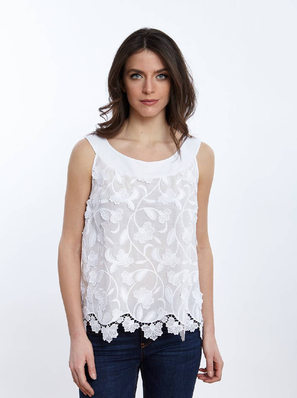 Oscalito Top in Voile di Cotone con Ricamo Surposé 4910 Convenienza