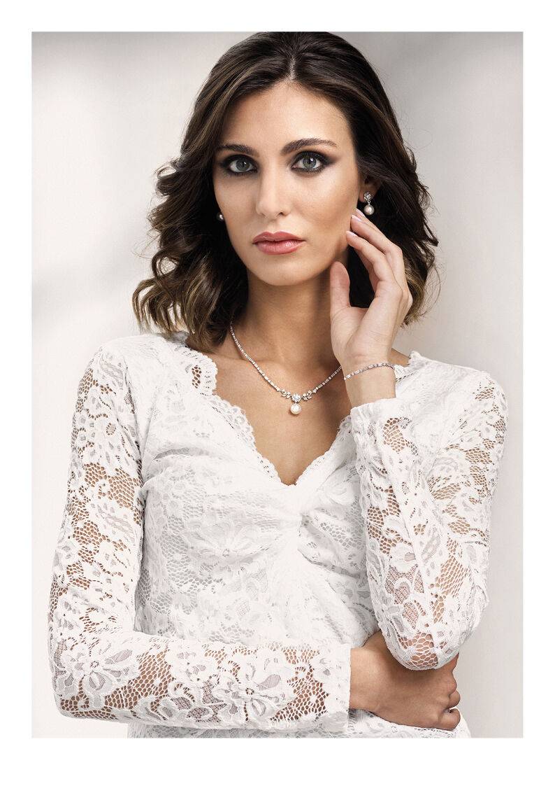 Ottaviani Collana rodiata con cubic zirconia e perla Qualità Garantita