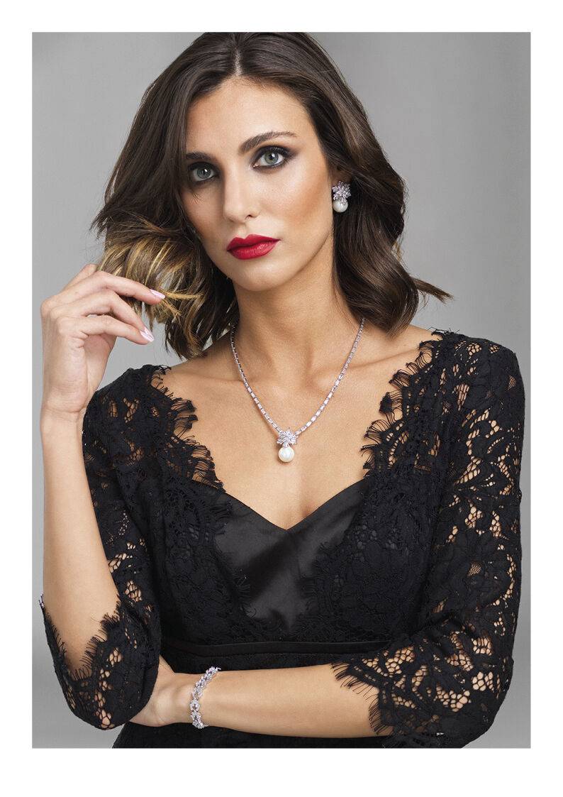 Ottaviani Collana rodiata con cubic zirconia e perla Affare Del Giorno