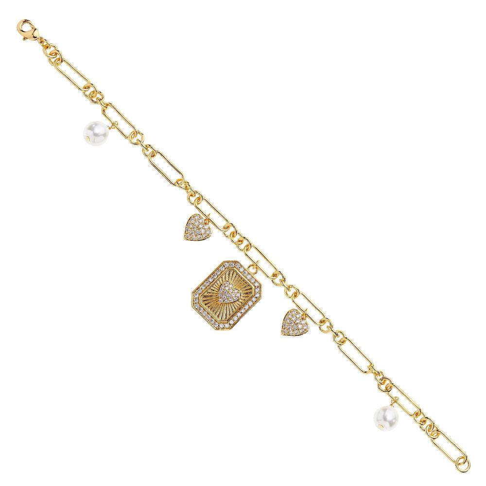 Ottaviani Bracciale dorato con cubic zirconia e perle