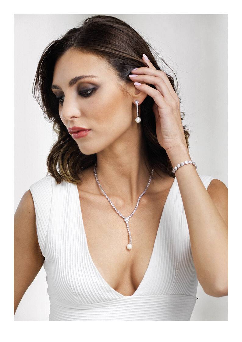 Ottaviani Collana rodiata con cubic zirconia e perla Online