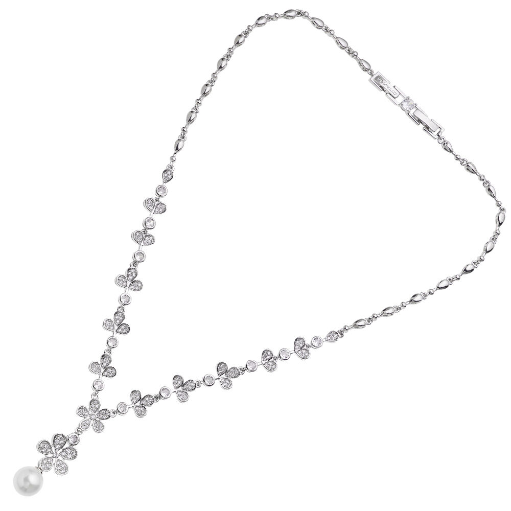 Ottaviani Collana rodiata con cubic zirconia e perla